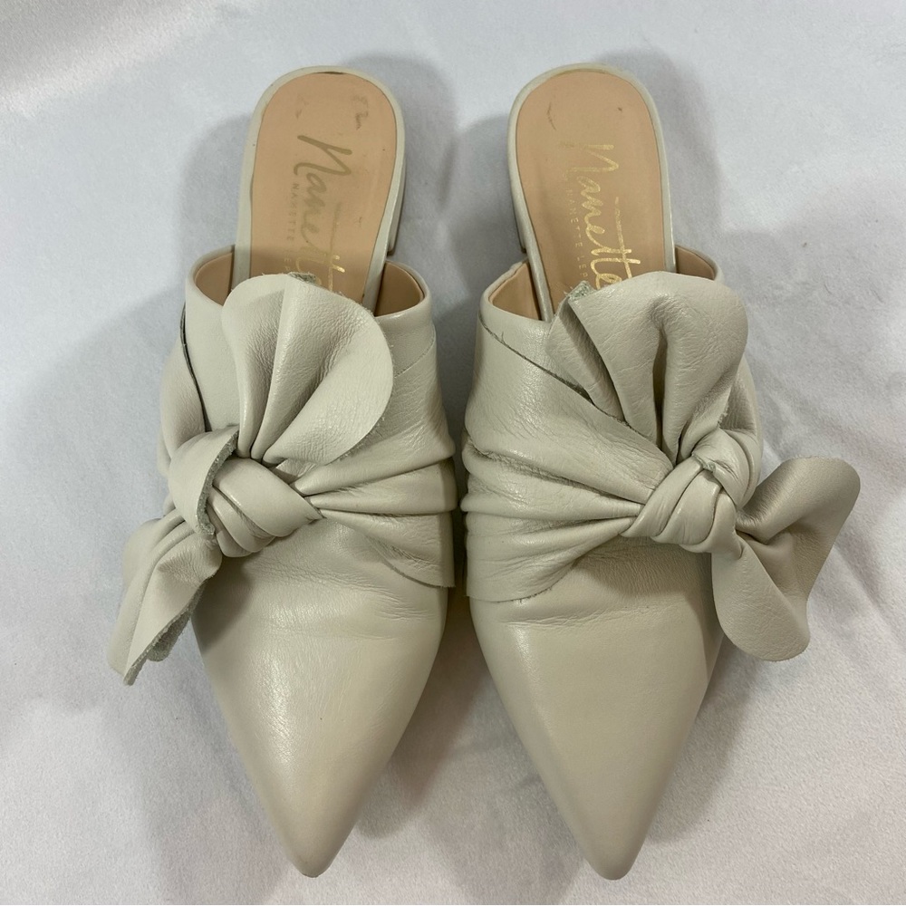 NANETTE LEPORE | Ambar Leather Knotted Bow Mules Anthropologie Sz 6.5